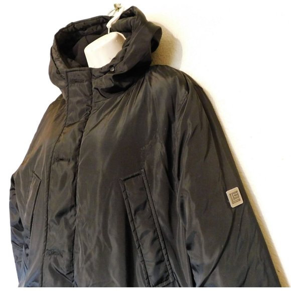Guy Laroche Homme Puffer Winter Parka Jacket S Black Hooded Lined Long Sleeve - Picture 2 of 15